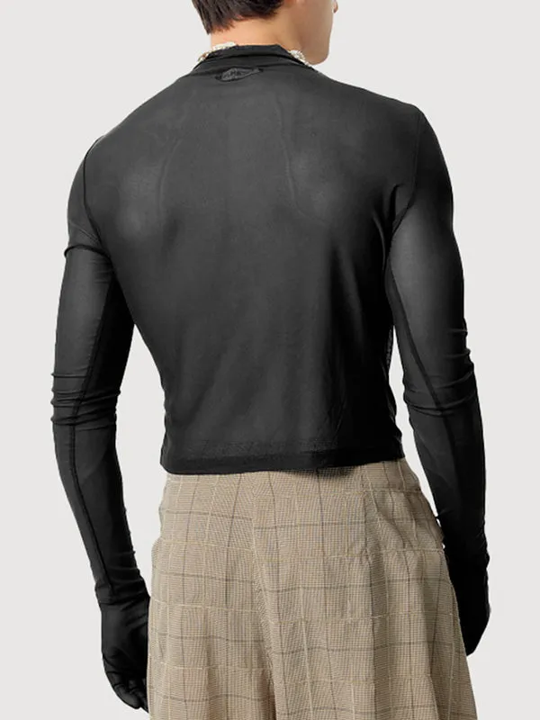 Mens Sheer Cropped Long Sleeve T-Shirt SKUK78455 sold by Incerunmen product image thumbnail 2