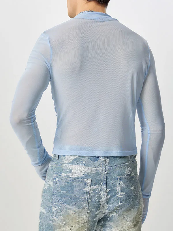 Mens Sheer Cropped Long Sleeve T-Shirt SKUK78455 sold by Incerunmen product image thumbnail 4