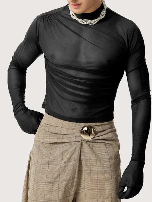 Mens Sheer Cropped Long Sleeve T-Shirt SKUK78455 sold by Incerunmen