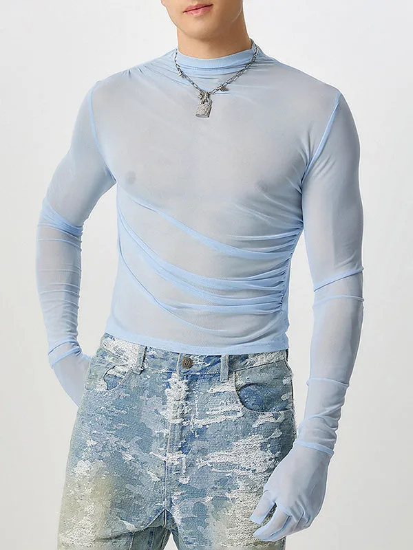 Mens Sheer Cropped Long Sleeve T-Shirt SKUK78455 sold by Incerunmen product image thumbnail 3
