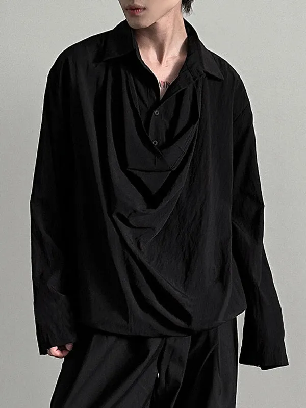 Mens Deconstructed Draped Neck Long Sleeve Shirt SKUK77376 sold by Incerunmen