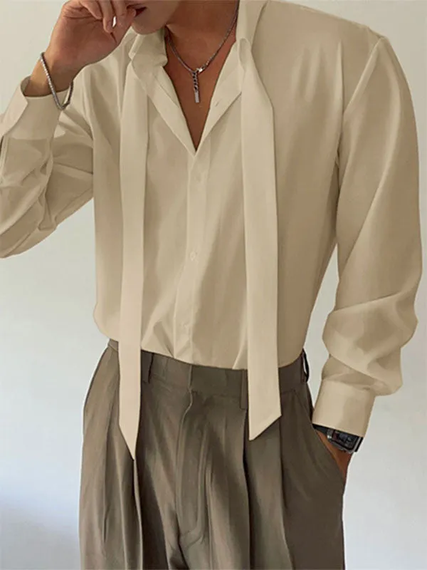 Mens Deconstructed Tie-Detail Long Sleeve Shirt SKUK79645 sold by Incerunmen product image thumbnail 3