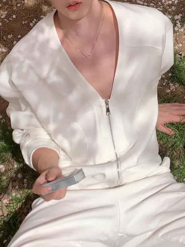 Mens Solid Color V-Neck Long Sleeve Jacket SKUK79467 sold by Incerunmen product image thumbnail 4