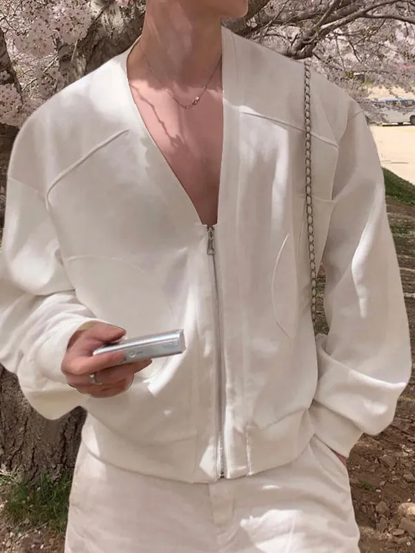 Mens Solid Color V-Neck Long Sleeve Jacket SKUK79467 sold by Incerunmen product image thumbnail 3