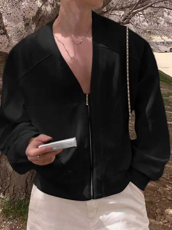 Mens Solid Color V-Neck Long Sleeve Jacket SKUK79467 sold by Incerunmen