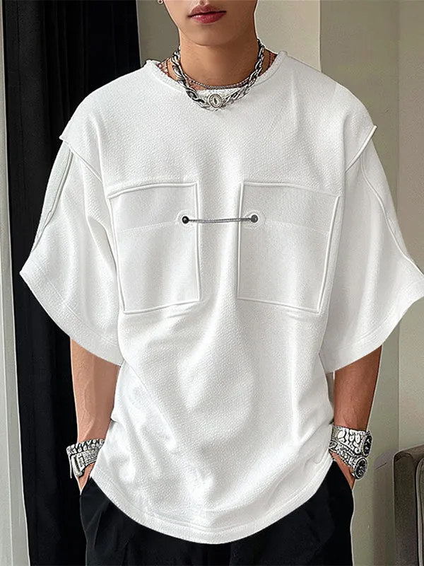 Mens Metal Button Design Textured Half Sleeve T-Shirt SKUK78611 sold by Incerunmen