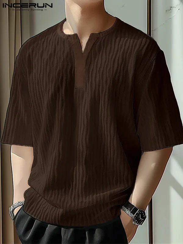 Mens Modern Minimalist Textured Half Sleeve T-Shirt SKUK76348 sold by Incerunmen product image thumbnail 3