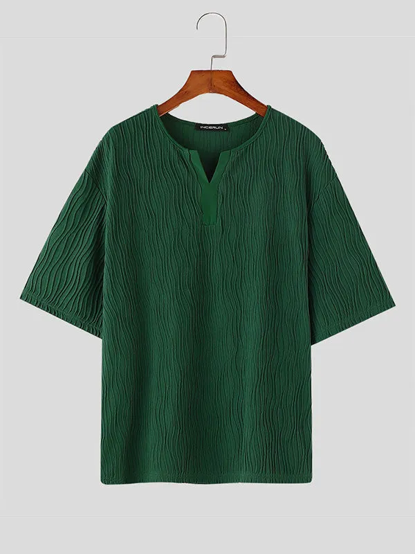 Mens Modern Minimalist Textured Half Sleeve T-Shirt SKUK76348 sold by Incerunmen product image thumbnail 4