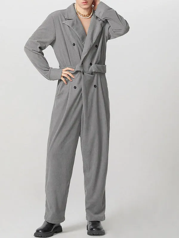 Mens Solid Color Corduroy Double-Breasted Jumpsuit SKUK74930 sold by Incerunmen product image thumbnail 5