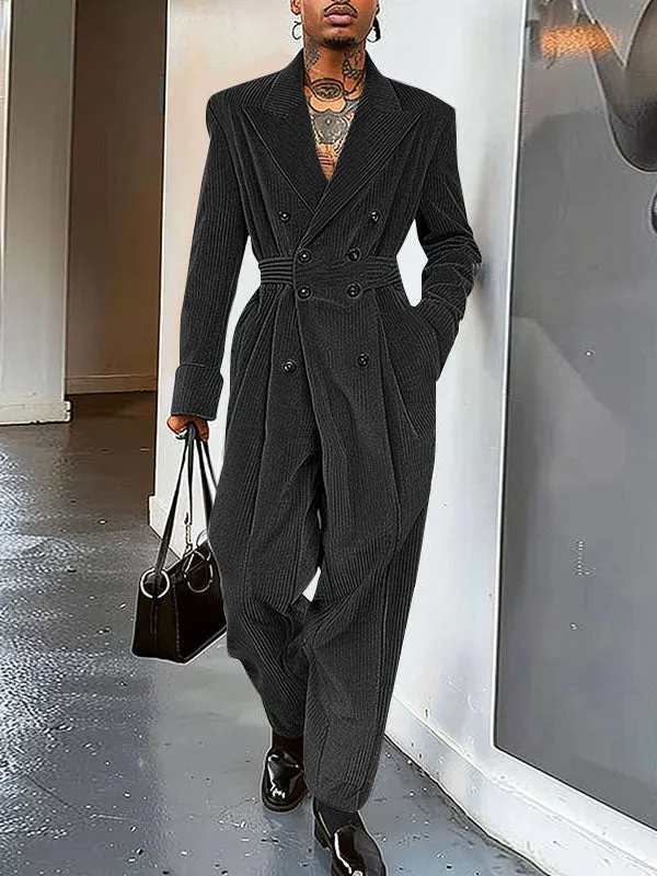 Mens Solid Color Corduroy Double-Breasted Jumpsuit SKUK74930 sold by Incerunmen
