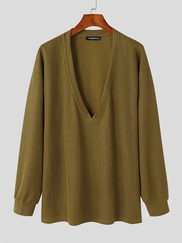 Mens Deep V-Neck Textured Pullover Sweater SKUK76408 sold by Incerunmen product image thumbnail 4