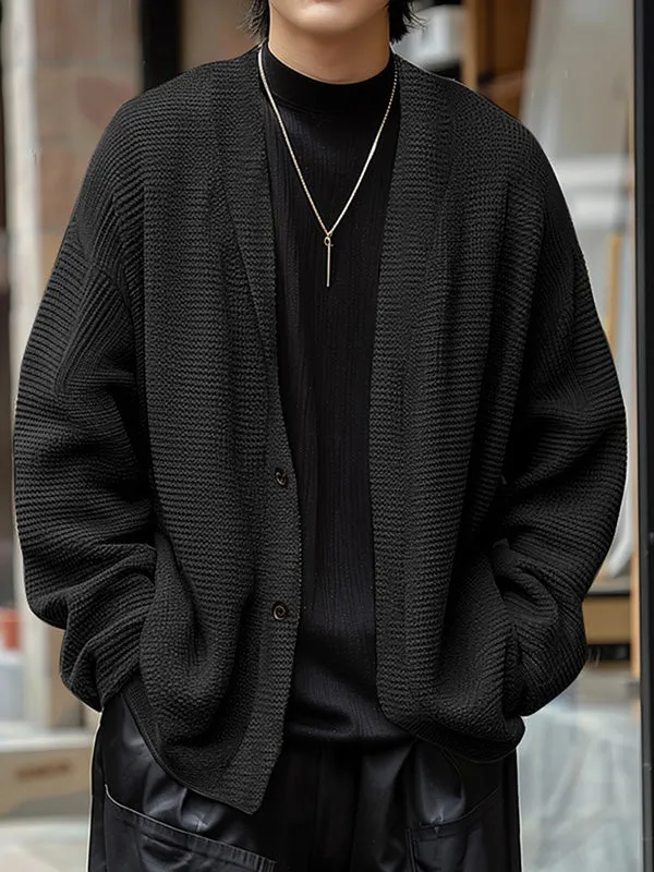 Mens Minimalist Textured Long-Sleeve Cardigan SKUK77318 sold by Incerunmen