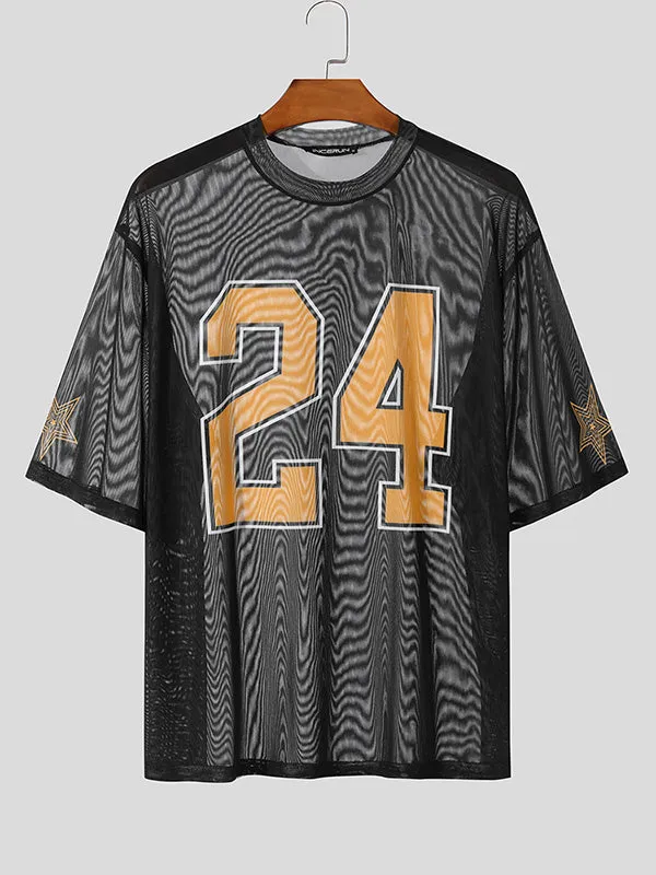 Mens Mesh Number Print Short-Sleeve T-Shirt SKUK72605 sold by Incerunmen product image thumbnail 4
