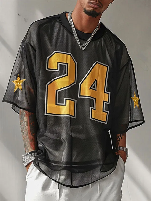 Mens Mesh Number Print Short-Sleeve T-Shirt SKUK72605 sold by Incerunmen product image thumbnail 2