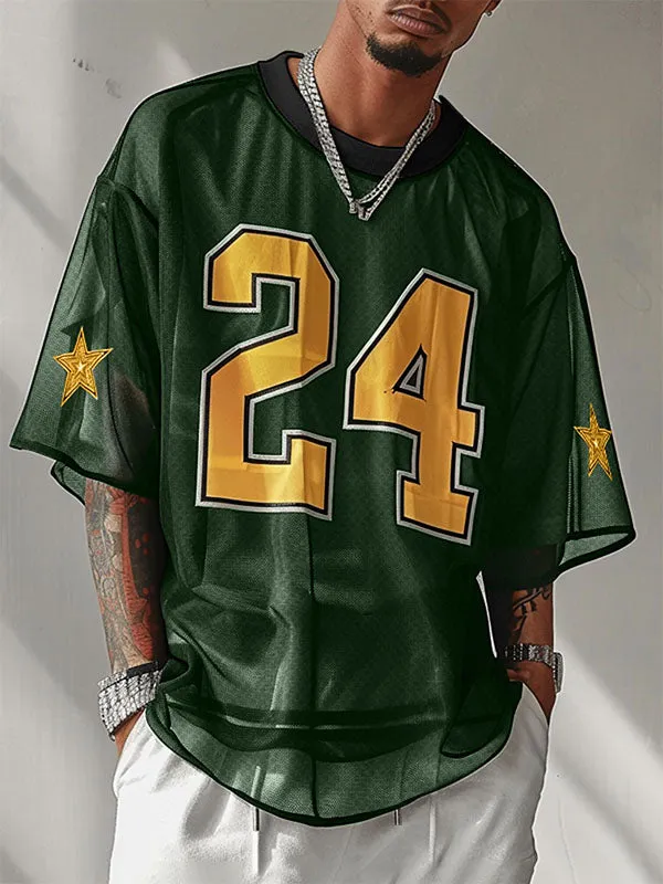 Mens Mesh Number Print Short-Sleeve T-Shirt SKUK72605 sold by Incerunmen