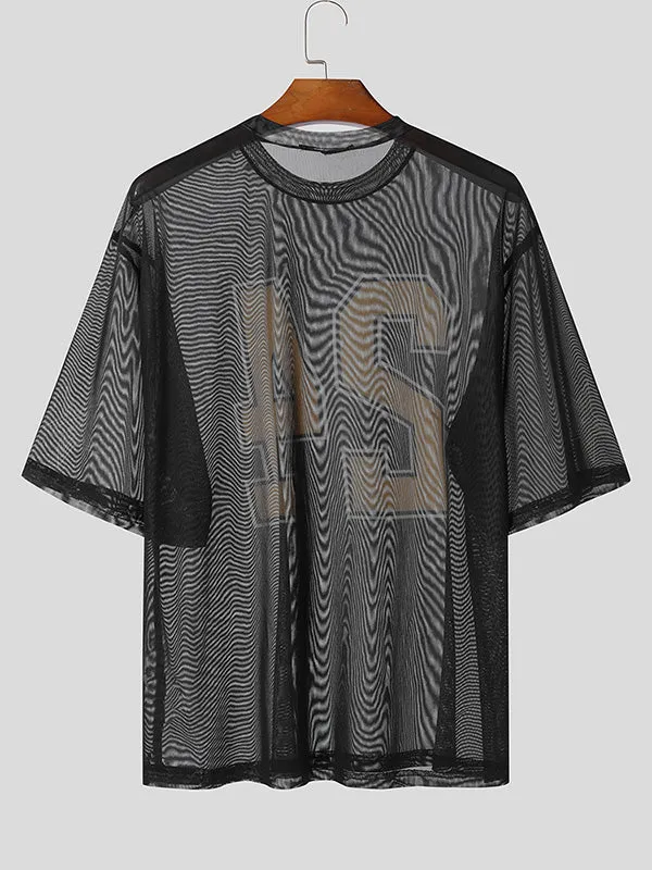 Mens Mesh Number Print Short-Sleeve T-Shirt SKUK72605 sold by Incerunmen product image thumbnail 5