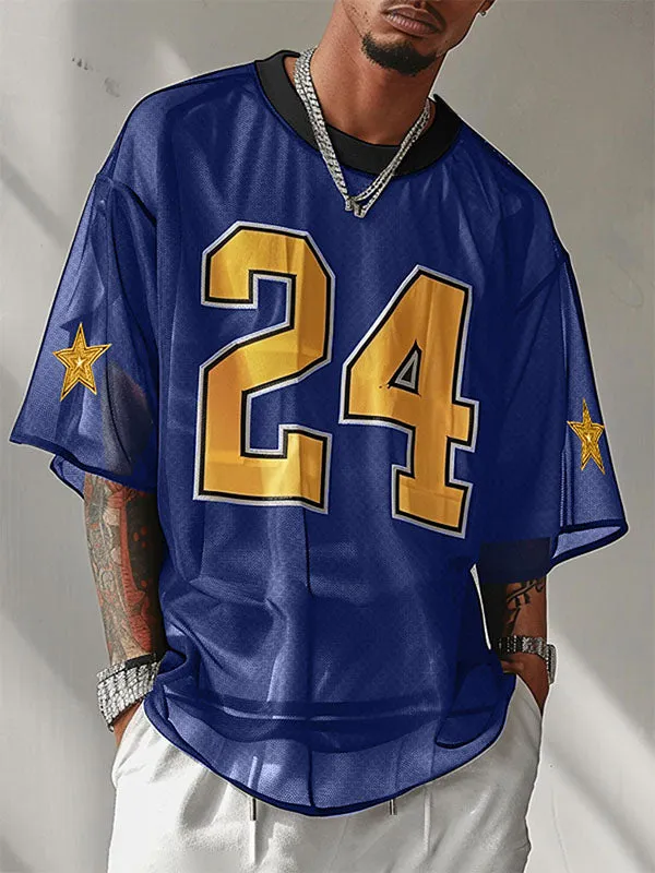 Mens Mesh Number Print Short-Sleeve T-Shirt SKUK72605 sold by Incerunmen product image thumbnail 3