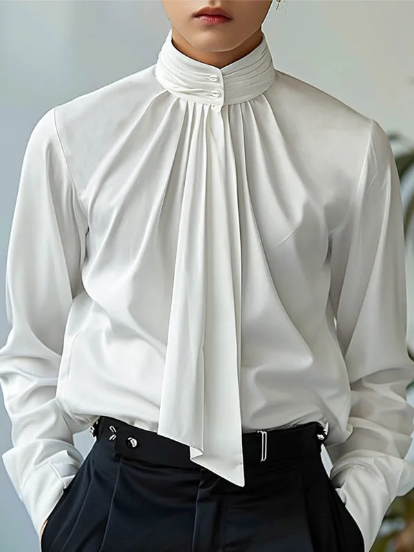 Mens French Style Solid Color Pleated Shirt SKUK74950 sold by Incerunmen
