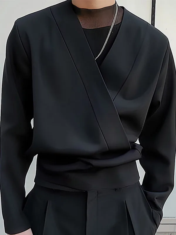 Mens Deconstructed V-Neck Long-Sleeve Shirt SKUK74953 sold by Incerunmen