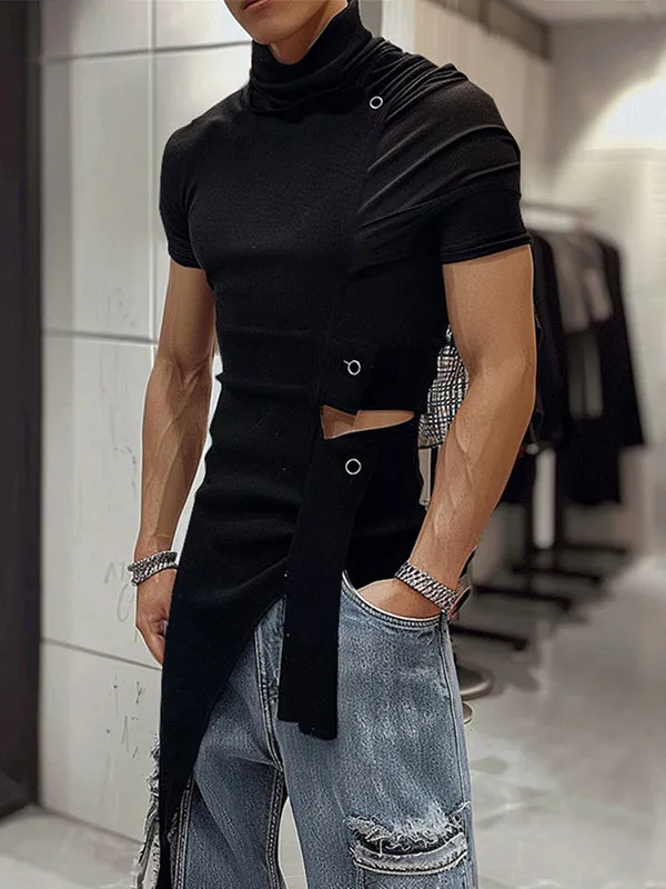 Mens Deconstructed Solid Metal Button T-Shirt SKUK72542 sold by Incerunmen product image thumbnail 2