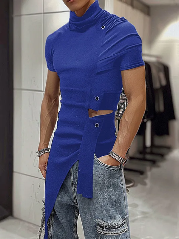 Mens Deconstructed Solid Metal Button T-Shirt SKUK72542 sold by Incerunmen product image thumbnail 3