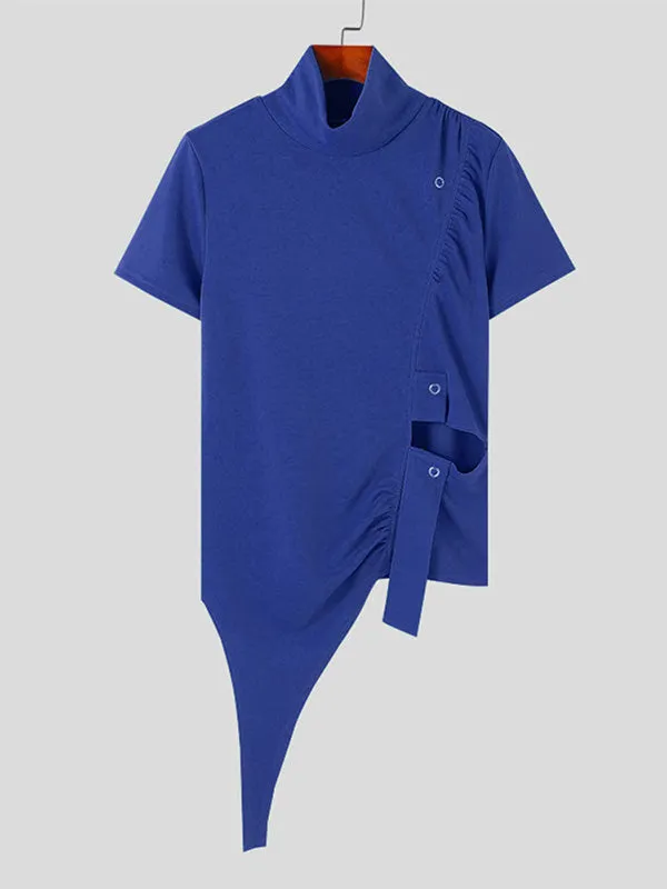 Mens Deconstructed Solid Metal Button T-Shirt SKUK72542 sold by Incerunmen product image thumbnail 4