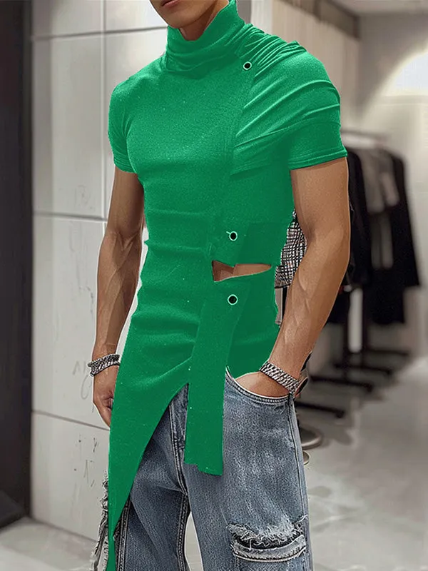 Mens Deconstructed Solid Metal Button T-Shirt SKUK72542 sold by Incerunmen