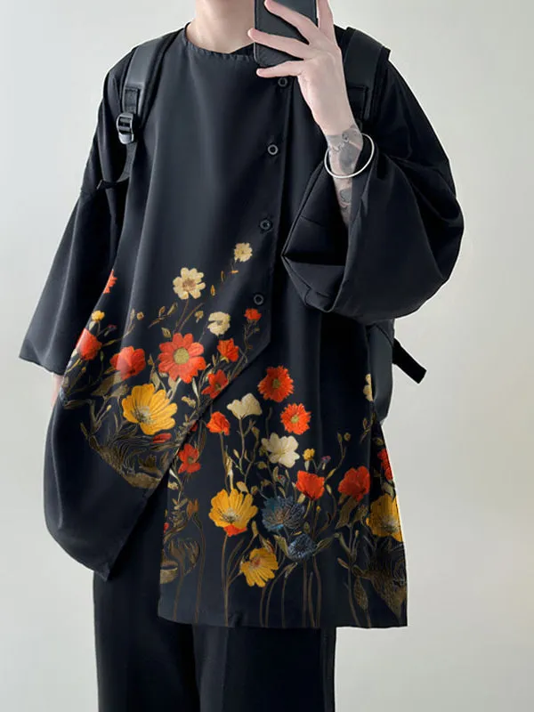 Mens Irregular Design Floral Print Shirt SKUK69979 sold by Incerunmen