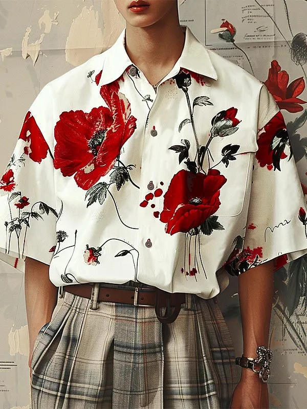 Mens Floral Print Cuban Collar Short Sleeve Shirt SKUK70556 sold by Incerunmen
