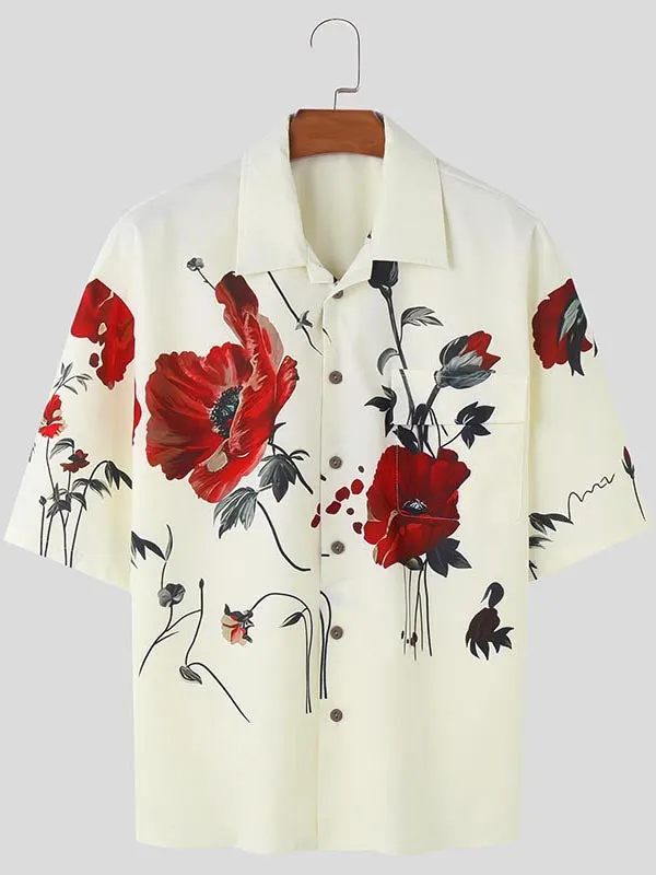 Mens Floral Print Cuban Collar Short Sleeve Shirt SKUK70556 sold by Incerunmen product image thumbnail 2