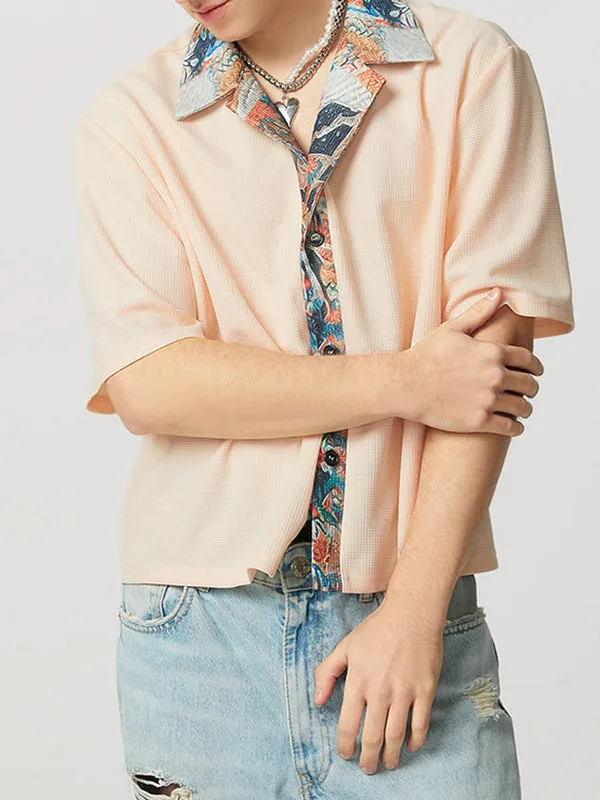 Mens Textured Patchwork Cropped Short-Sleeve Shirt SKUK65129 sold by Incerunmen product image thumbnail 3