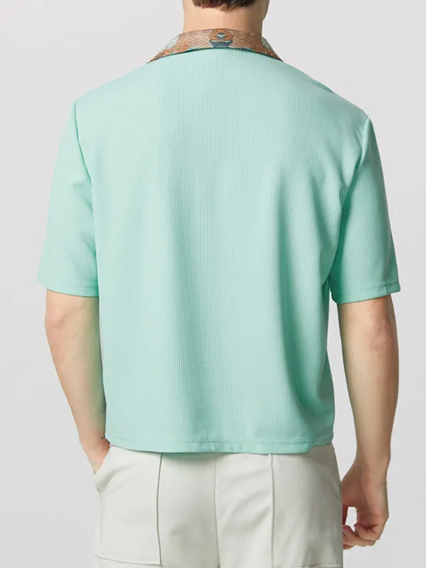 Mens Textured Patchwork Cropped Short-Sleeve Shirt SKUK65129 sold by Incerunmen product image thumbnail 2