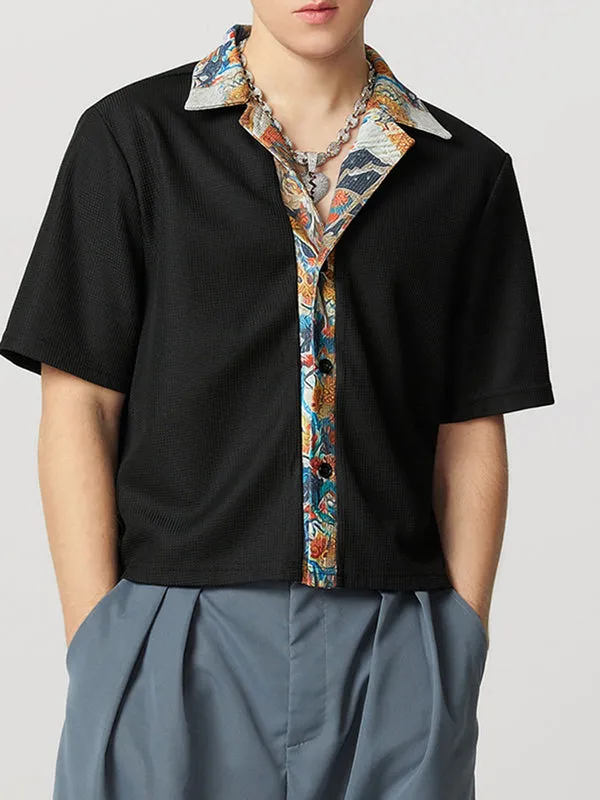 Mens Textured Patchwork Cropped Short-Sleeve Shirt SKUK65129 sold by Incerunmen product image thumbnail 5