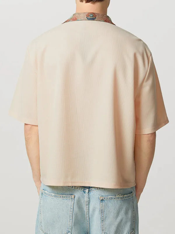 Mens Textured Patchwork Cropped Short-Sleeve Shirt SKUK65129 sold by Incerunmen product image thumbnail 4