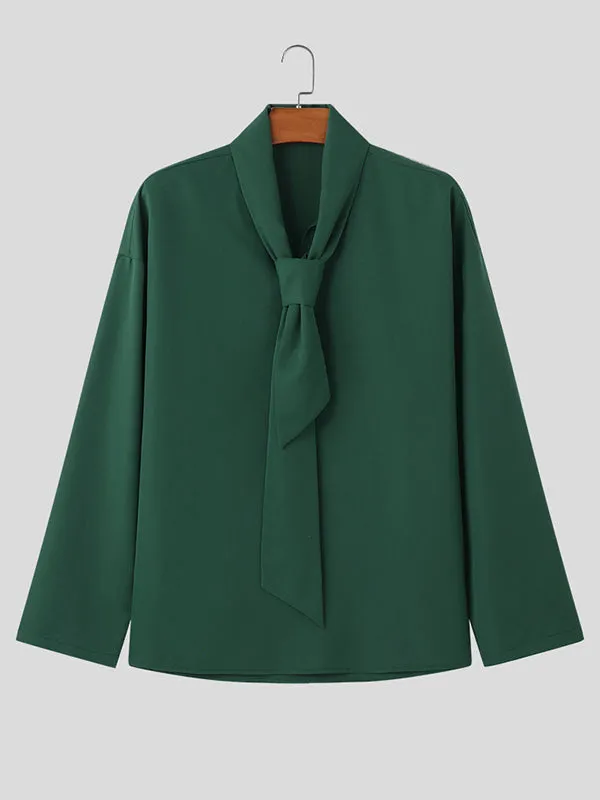 Mens Solid Color Tie Design Long-Sleeve Shirt SKUK73522 sold by Incerunmen product image thumbnail 4