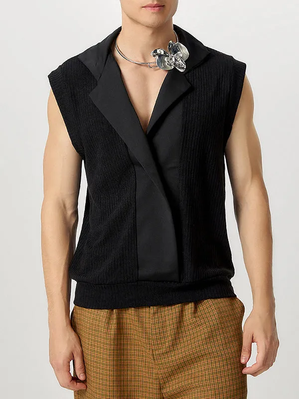 Mens Vertical Stripe Knit Patchwork Sleeveless Shirt SKUK69953 sold by Incerunmen product image thumbnail 2