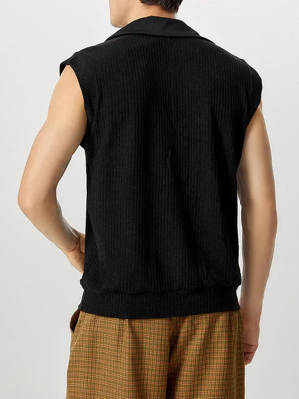 Mens Vertical Stripe Knit Patchwork Sleeveless Shirt SKUK69953 sold by Incerunmen product image thumbnail 3