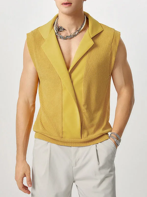Mens Vertical Stripe Knit Patchwork Sleeveless Shirt SKUK69953 sold by Incerunmen product image thumbnail 5