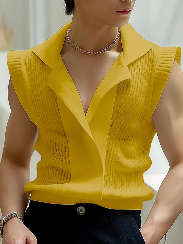 Mens Vertical Stripe Knit Patchwork Sleeveless Shirt SKUK69953 sold by Incerunmen product image thumbnail 4