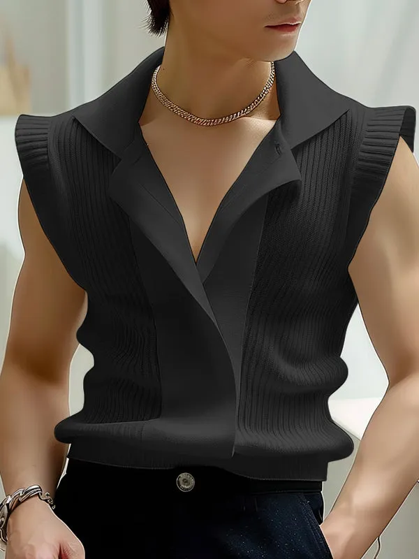 Mens Vertical Stripe Knit Patchwork Sleeveless Shirt SKUK69953 sold by Incerunmen