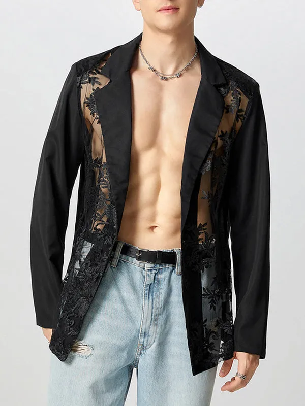 Mens Lace Floral Printed See Through Blazer SKUK69341 sold by Incerunmen