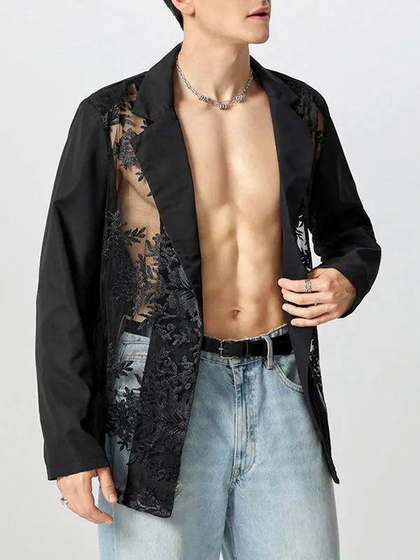 Mens Lace Floral Printed See Through Blazer SKUK69341 sold by Incerunmen product image thumbnail 2