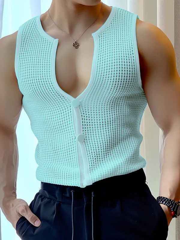 Mens Solid Color Mesh Sleeveless Tank SKUK65497 sold by Incerunmen product image thumbnail 3