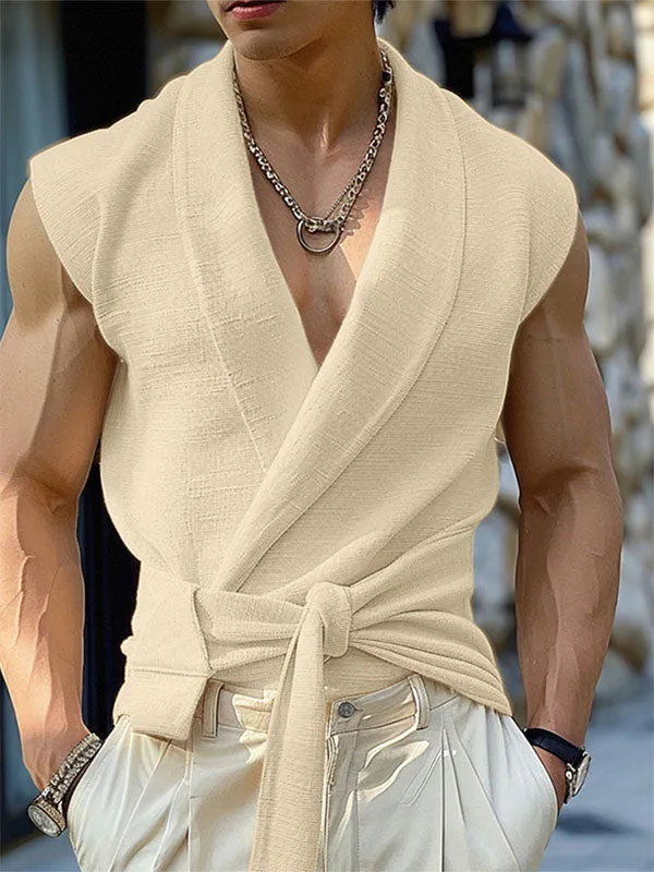 Mens Textured Tie-Front Sleeveless Cardigan SKUK65102 sold by Incerunmen product image thumbnail 2