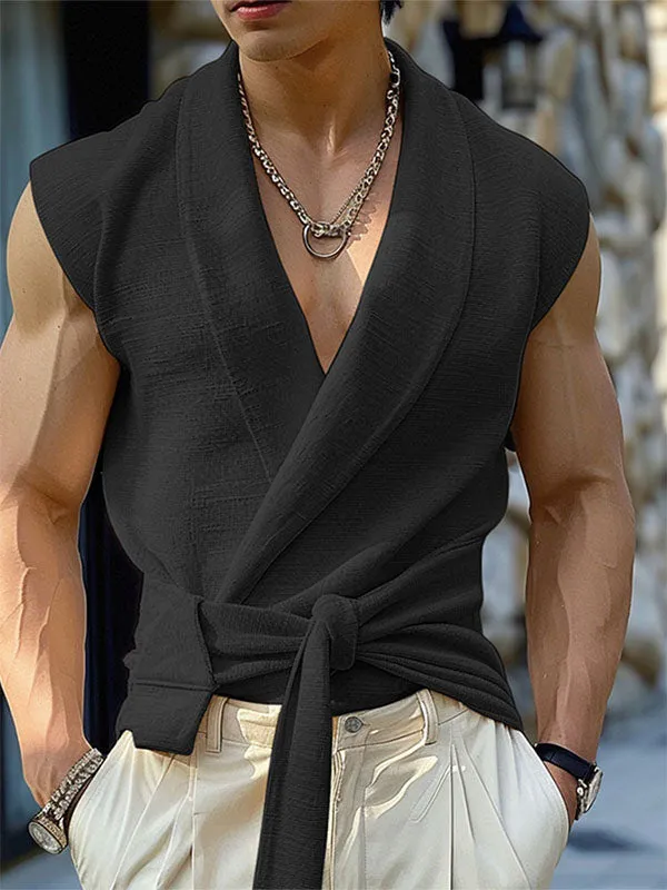 Mens Textured Tie-Front Sleeveless Cardigan SKUK65102 sold by Incerunmen