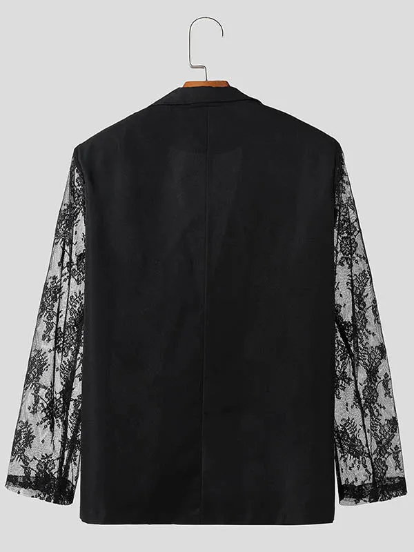 Mens Sheer Lace Print Long Sleeve Blazer SKUK68884 sold by Incerunmen product image thumbnail 4