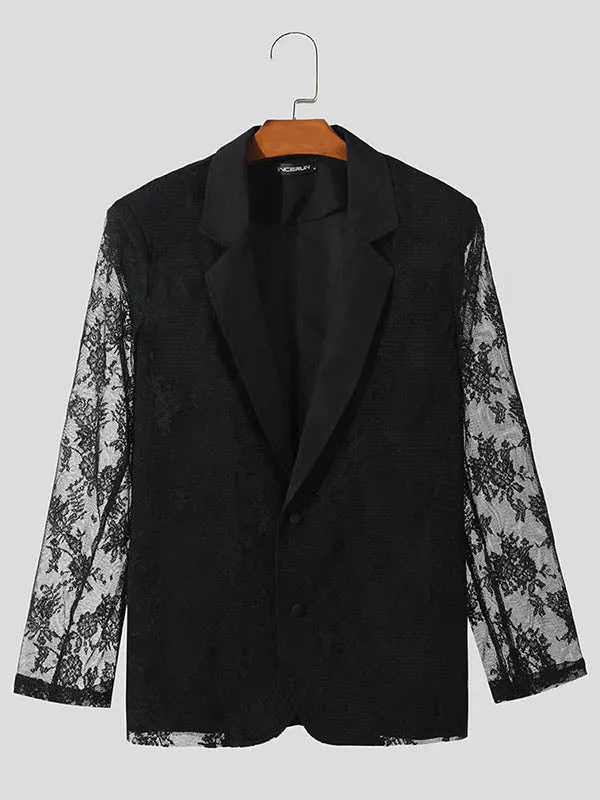 Mens Sheer Lace Print Long Sleeve Blazer SKUK68884 sold by Incerunmen product image thumbnail 3