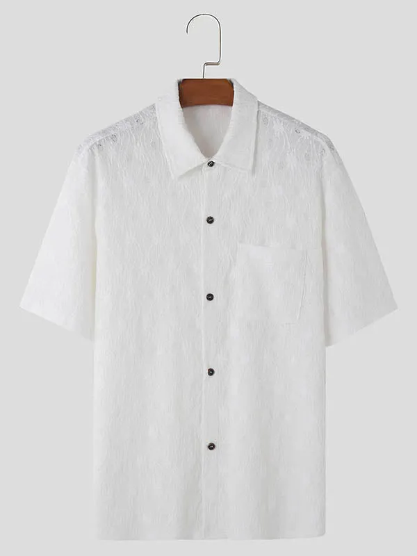 Mens Casual Floral Embroidery Short Sleeve Shirt SKUK71362 sold by Incerunmen product image thumbnail 4