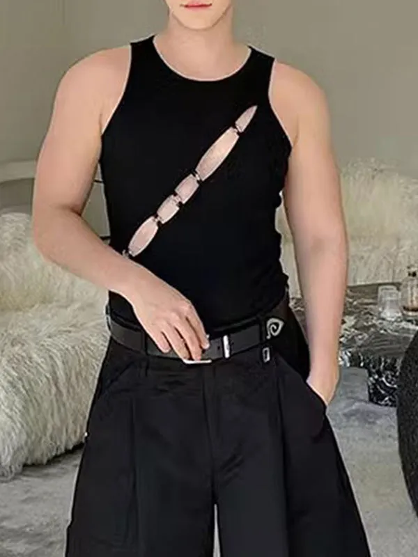 Mens Hollow Out Metal Ring Knit Tank SKUK66753 sold by Incerunmen