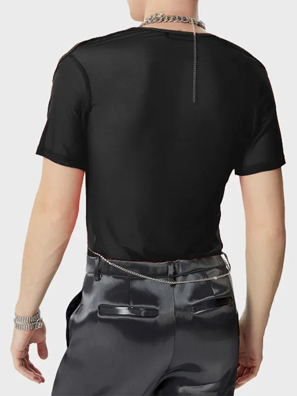 Mens Mesh Off-Shoulder V-Neck T-Shirt SKUK66766 sold by Incerunmen product image thumbnail 4